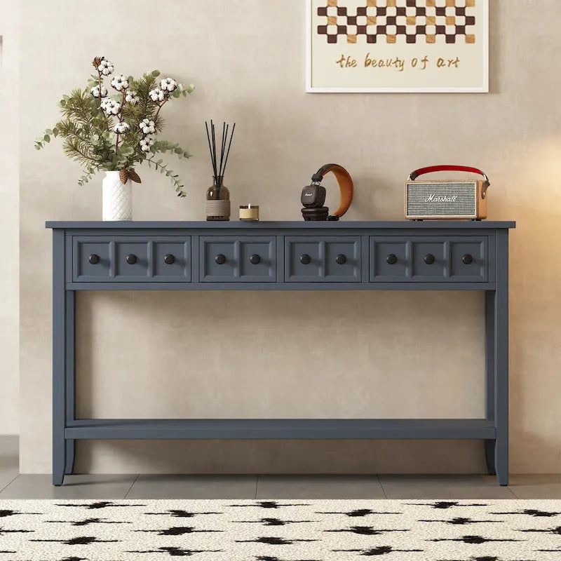 Rustic Entryway Console Table, 60 Long Sofa Table with two Different Size Drawers and Bottom Shelf for Storage