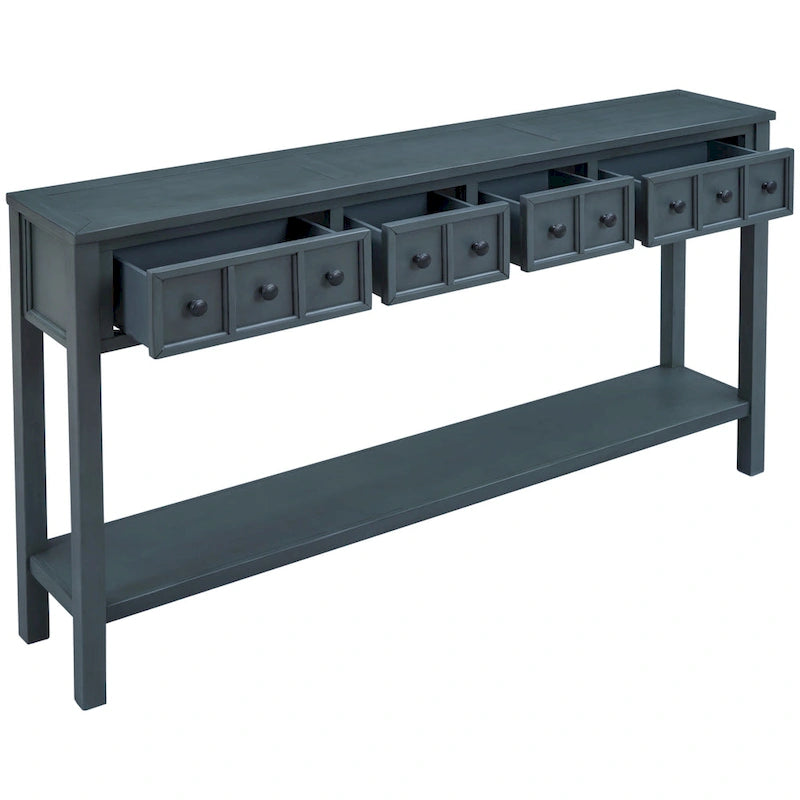 Rustic Entryway Console Table, 60 Long Sofa Table with two Different Size Drawers and Bottom Shelf for Storage