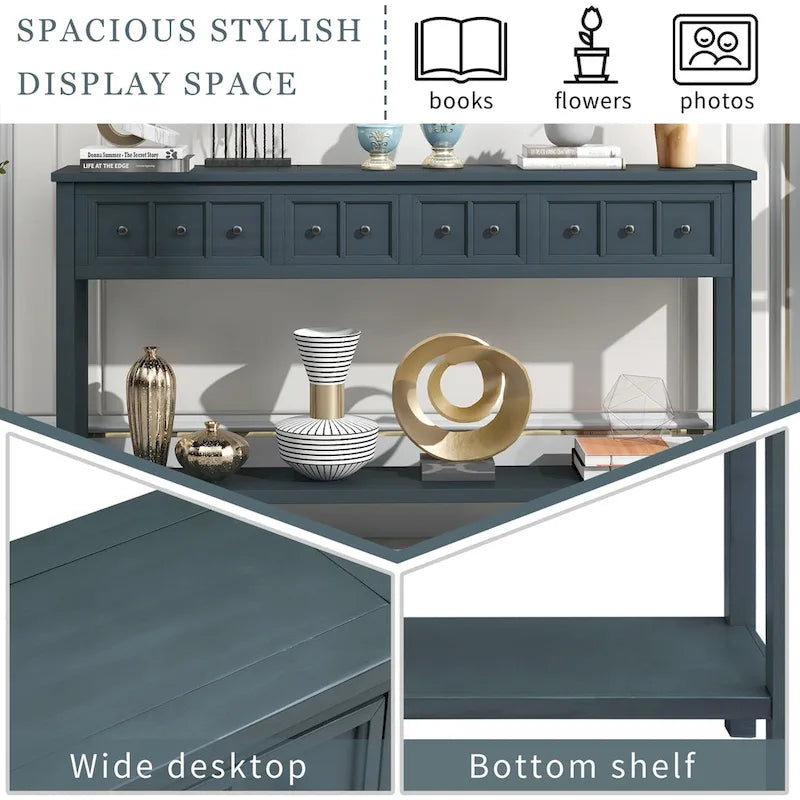 Rustic Entryway Console Table, 60 Long Sofa Table with two Different Size Drawers and Bottom Shelf for Storage