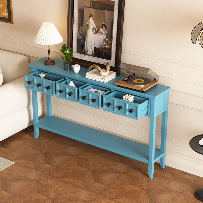 Rustic Entryway Console Table, 60 Long Sofa Table with two Different Size Drawers and Bottom Shelf for Storage