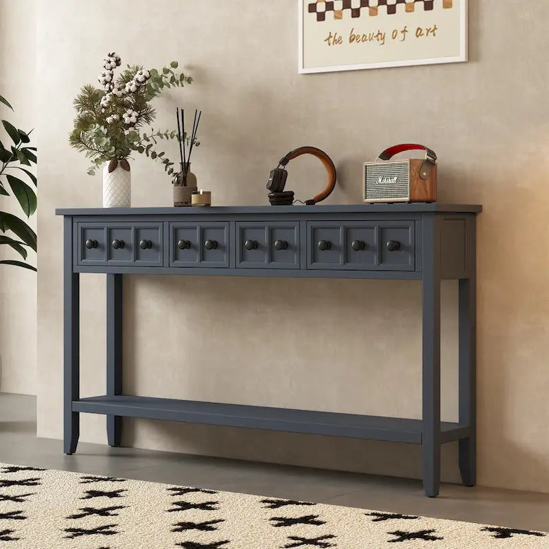 Rustic Entryway Console Table, 60 Long Sofa Table with two Different Size Drawers and Bottom Shelf for Storage