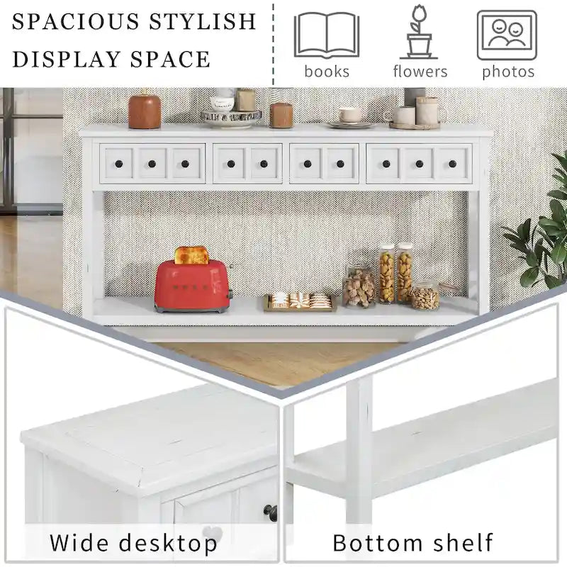 Rustic Entryway Console Table, 60 Long Sofa Table with two Different Size Drawers and Bottom Shelf for Storage