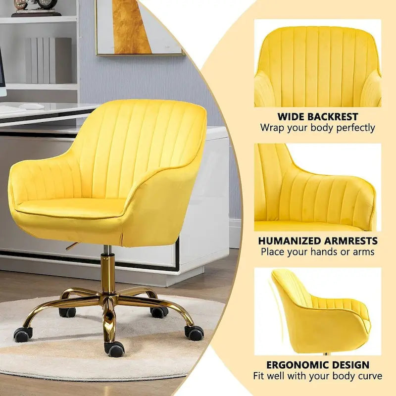 Modern Velvet 360 Degree Swivel Office Chair with Gold Base