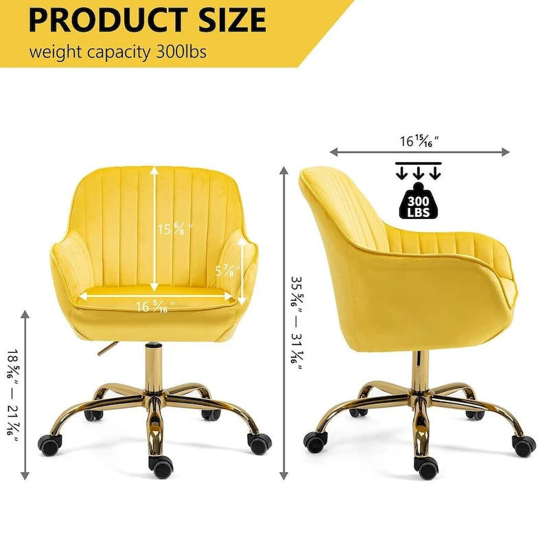 Modern Velvet 360 Degree Swivel Office Chair with Gold Base