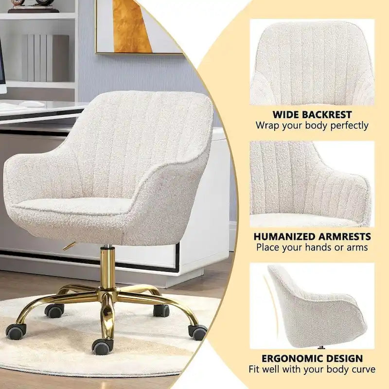 Modern Velvet 360 Degree Swivel Office Chair with Gold Base