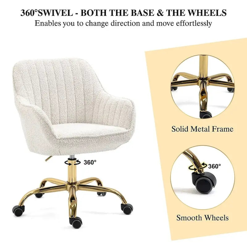 Modern Velvet 360 Degree Swivel Office Chair with Gold Base