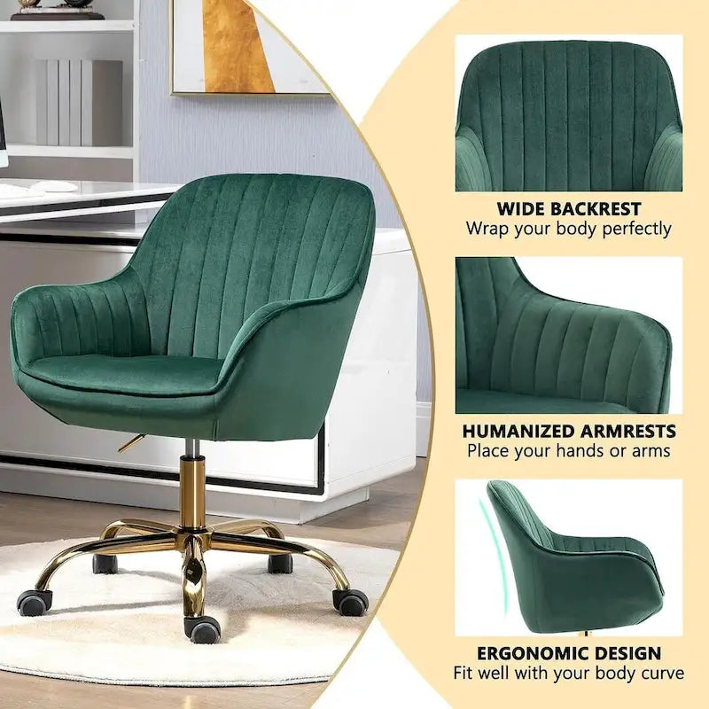 Modern Velvet 360 Degree Swivel Office Chair with Gold Base