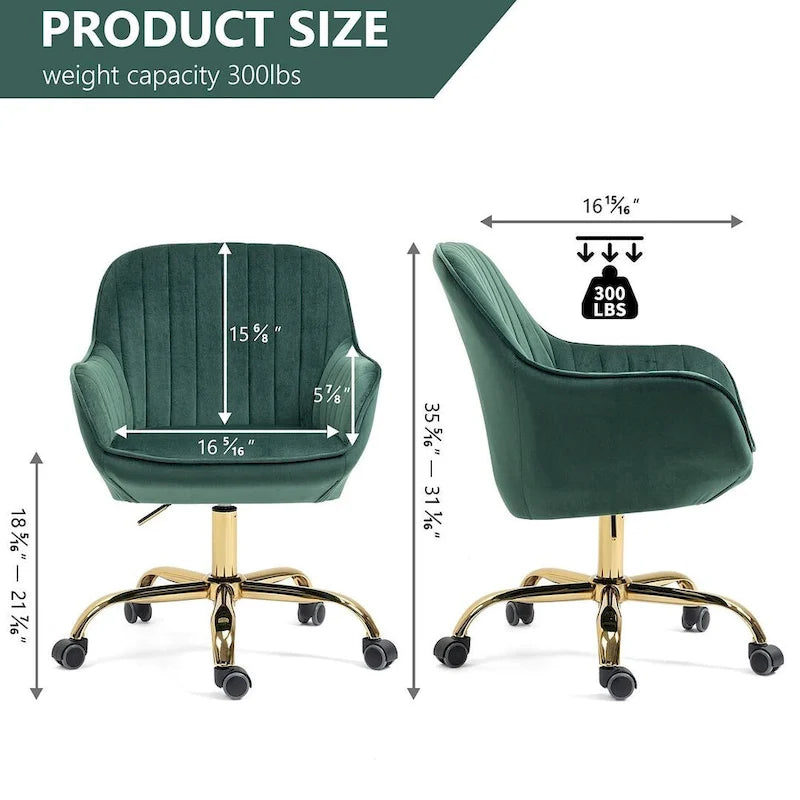 Modern Velvet 360 Degree Swivel Office Chair with Gold Base
