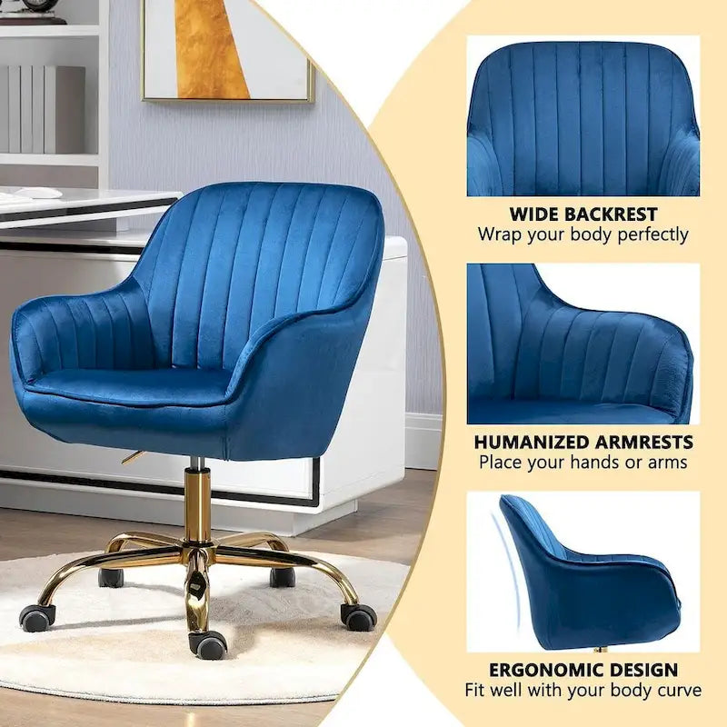 Modern Velvet 360 Degree Swivel Office Chair with Gold Base