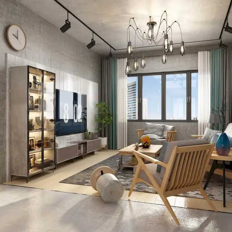 Display Storage Cabinet Showcase with Glass Doors and LED Light