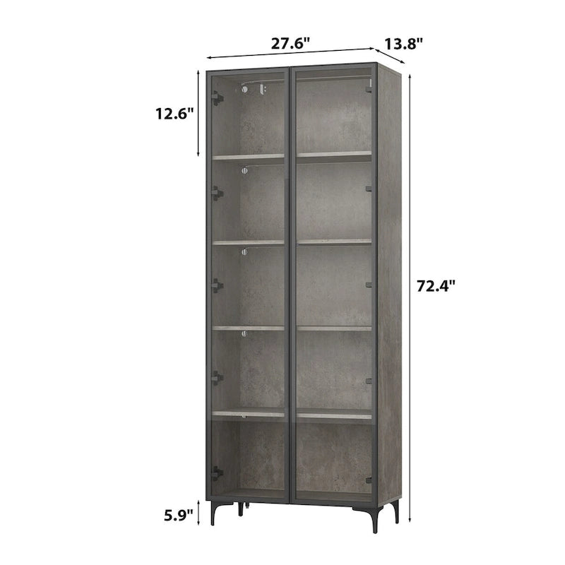 Display Storage Cabinet Showcase with Glass Doors and LED Light