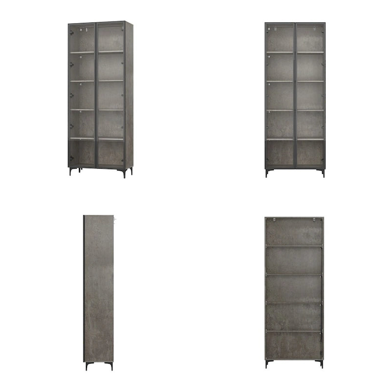 Display Storage Cabinet Showcase with Glass Doors and LED Light