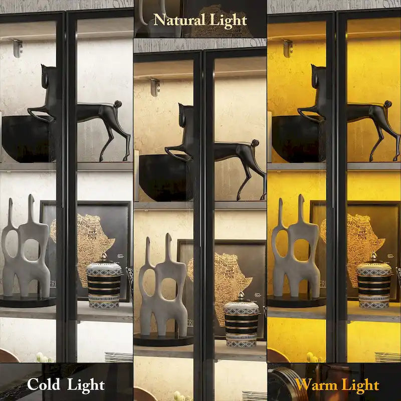 Display Storage Cabinet Showcase with Glass Doors and LED Light