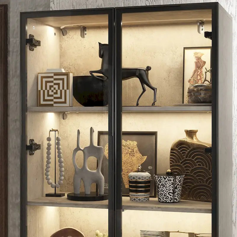 Display Storage Cabinet Showcase with Glass Doors and LED Light