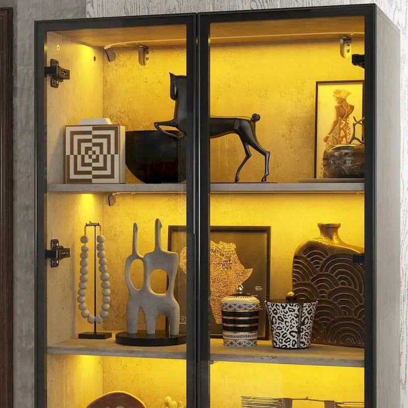 Display Storage Cabinet Showcase with Glass Doors and LED Light