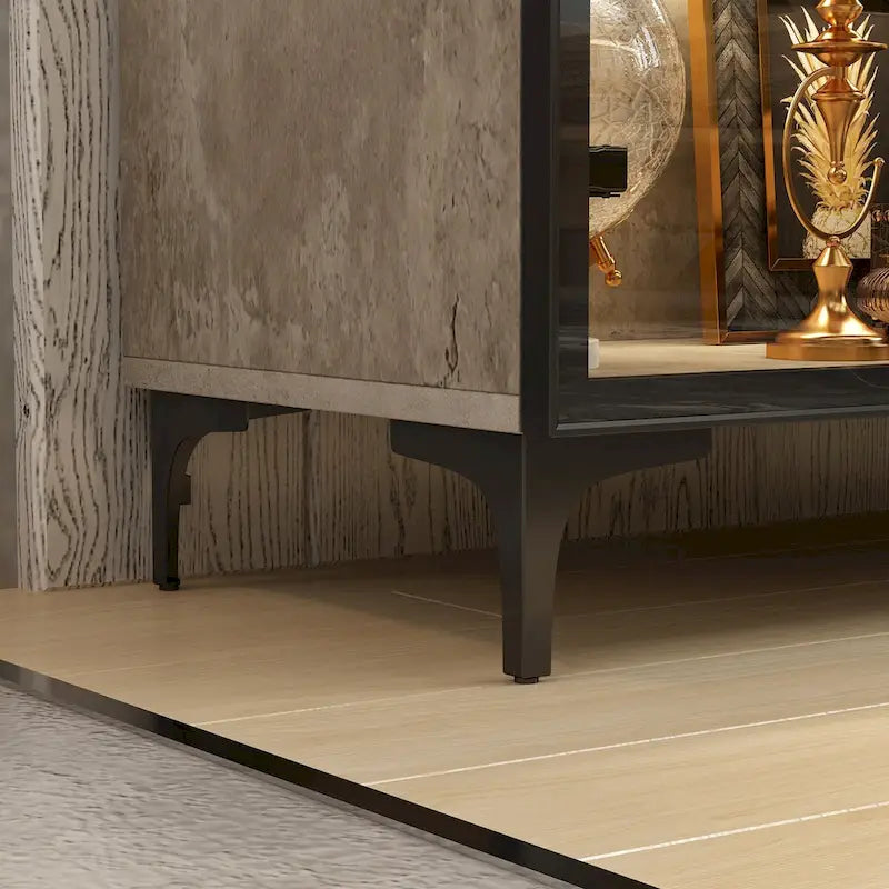 Display Storage Cabinet Showcase with Glass Doors and LED Light