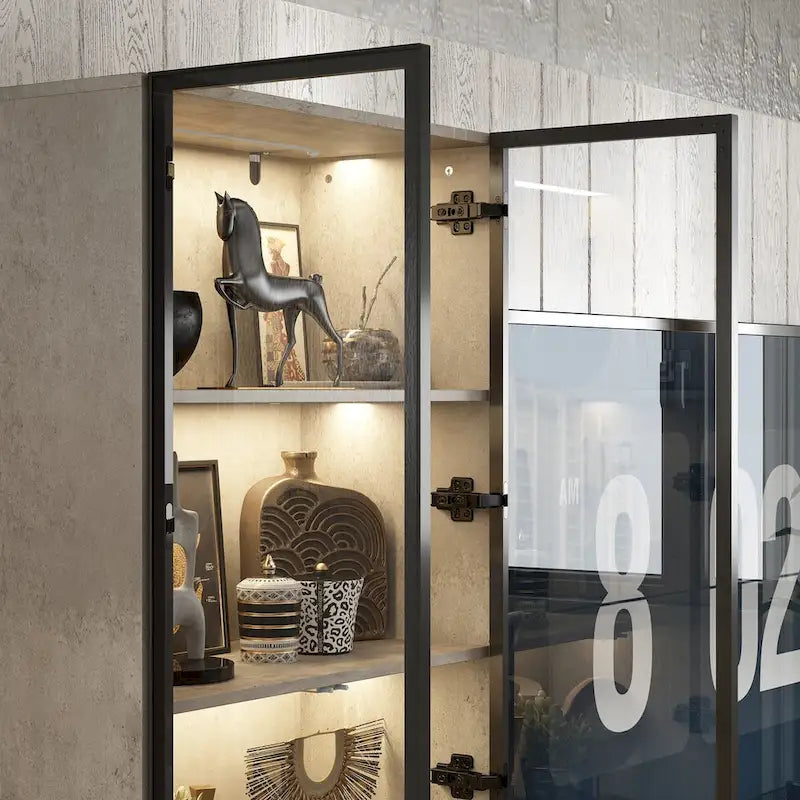 Display Storage Cabinet Showcase with Glass Doors and LED Light