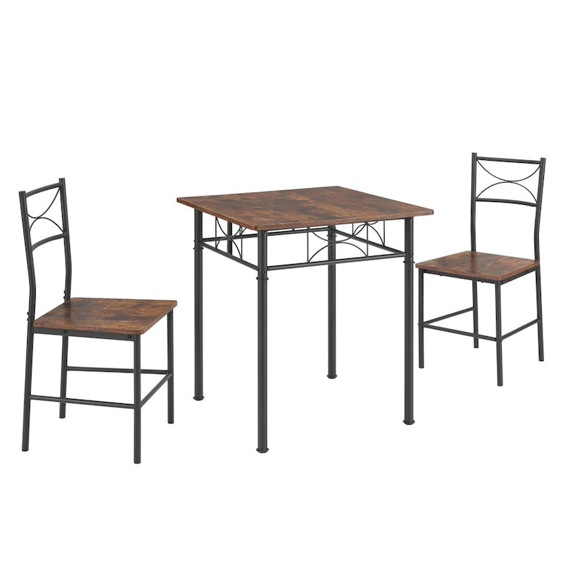 3-Piece Kitchen Dining Room Table Set Retro Brown Chair Suitable for Living Room, Kitchen