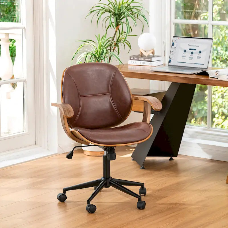 Glitzhome Modern Ergonomic Faux Leather Gaslift Adjustable Swivel Office Task Chair