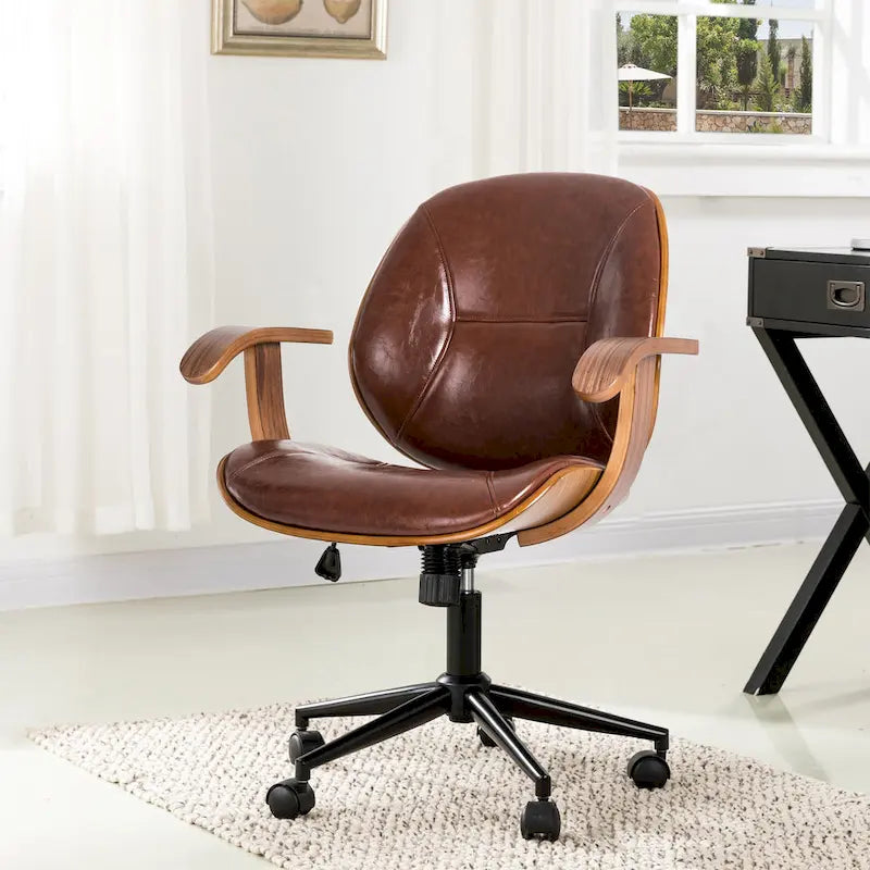 Glitzhome Modern Ergonomic Faux Leather Gaslift Adjustable Swivel Office Task Chair