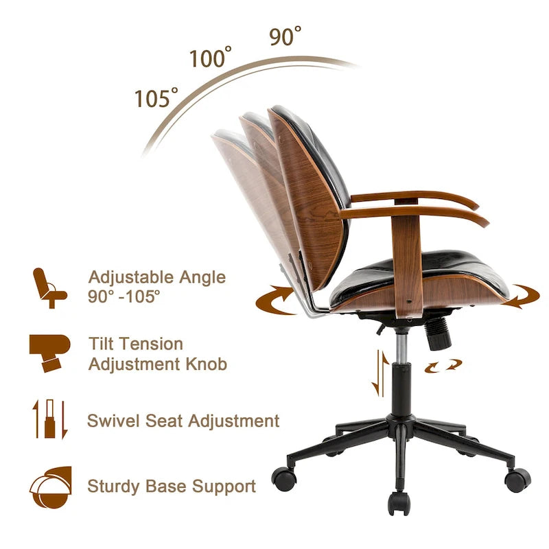 Glitzhome Modern Ergonomic Faux Leather Gaslift Adjustable Swivel Office Task Chair