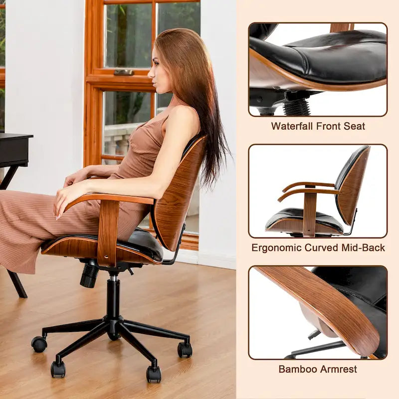 Glitzhome Modern Ergonomic Faux Leather Gaslift Adjustable Swivel Office Task Chair