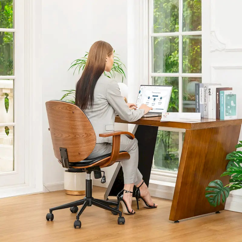 Glitzhome Modern Ergonomic Faux Leather Gaslift Adjustable Swivel Office Task Chair