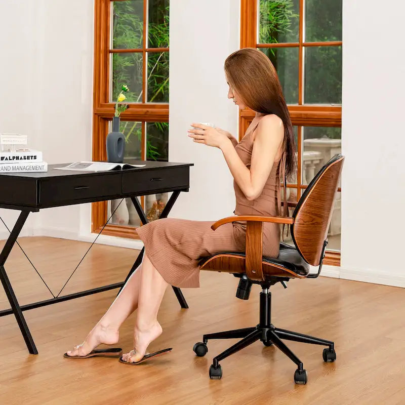 Glitzhome Modern Ergonomic Faux Leather Gaslift Adjustable Swivel Office Task Chair