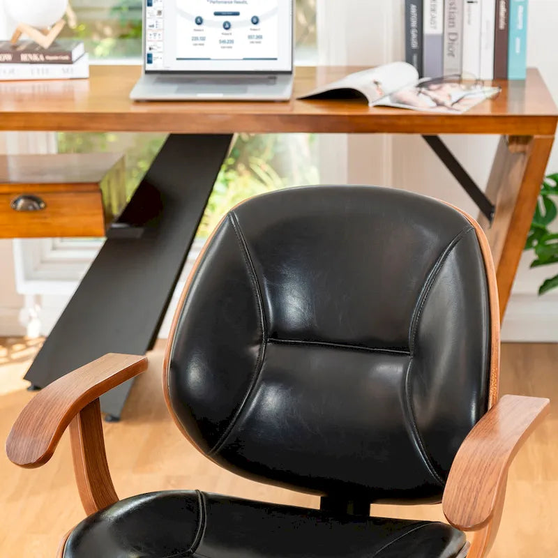 Glitzhome Modern Ergonomic Faux Leather Gaslift Adjustable Swivel Office Task Chair