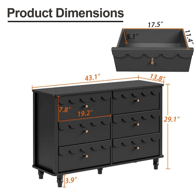 6 Drawers Chest Of Dresser Storage Cabinet Curved Design Organizer