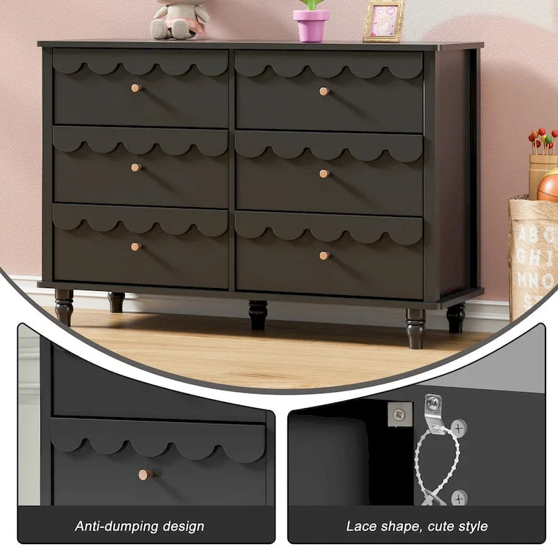 6 Drawers Chest Of Dresser Storage Cabinet Curved Design Organizer