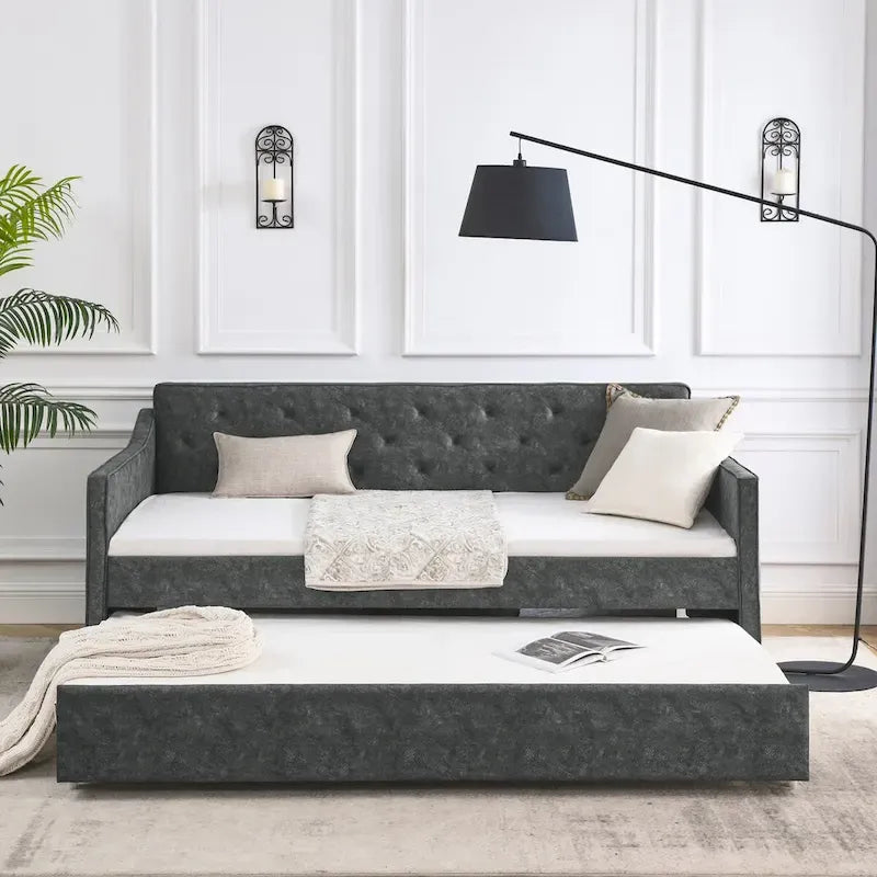 Twin Size Upholstered Tufted Sofa Bed Daybed with Twin Size Trundle