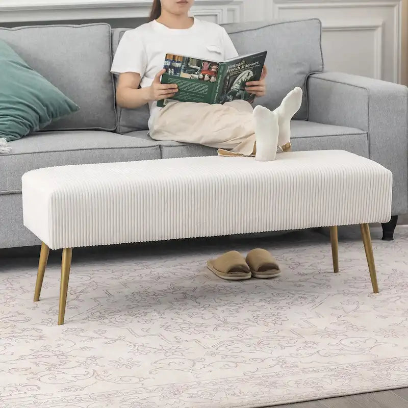 Adeco 43 Inch Velvet Bench Bed End Entryway Bench with Gold Legs