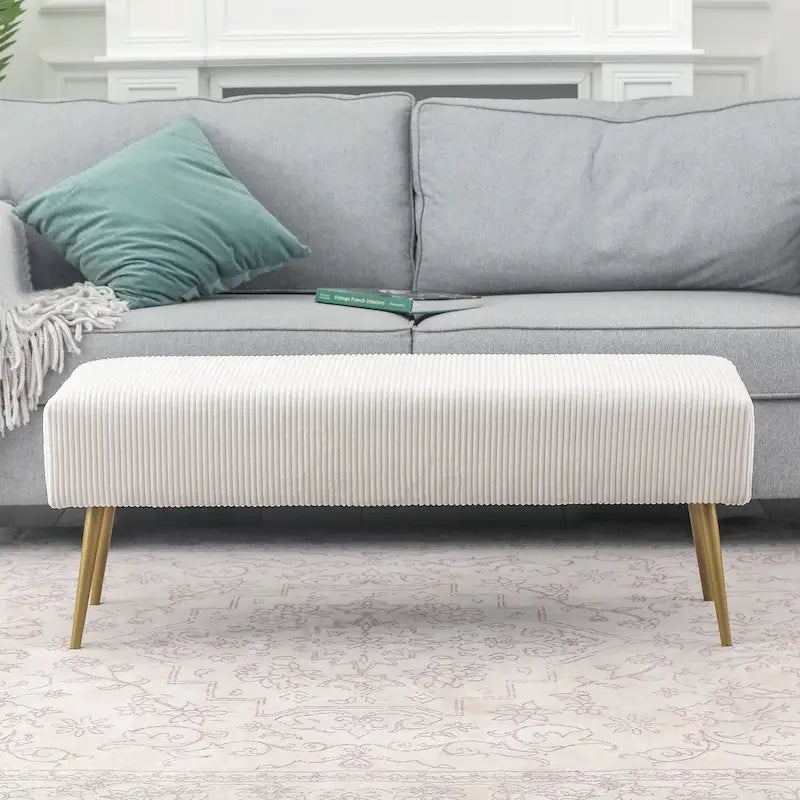 Adeco 43 Inch Velvet Bench Bed End Entryway Bench with Gold Legs