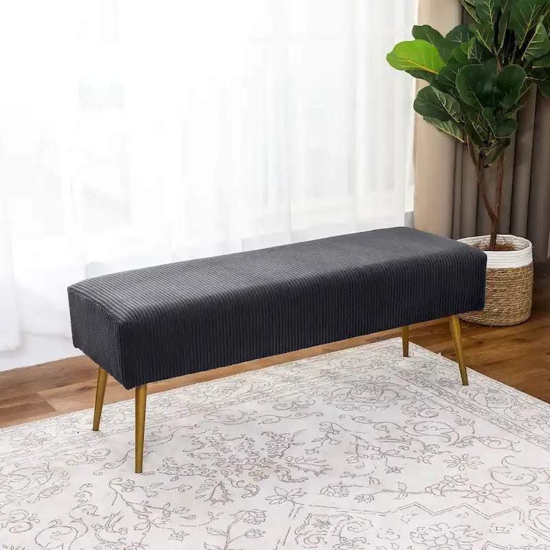 Adeco 43 Inch Velvet Bench Bed End Entryway Bench with Gold Legs