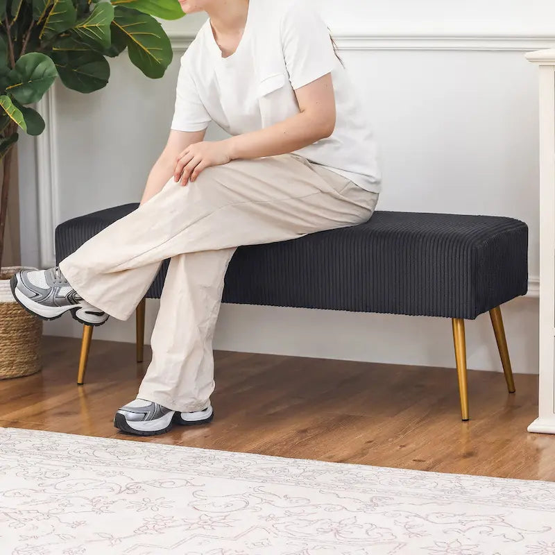 Adeco 43 Inch Velvet Bench Bed End Entryway Bench with Gold Legs