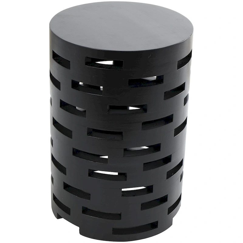 Wood Geometric Brick Inspired Cutout Side End Accent Table - Black - Roche River Decor