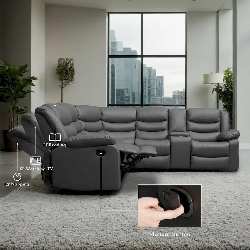 106 Manual Reclining Modular Sectional Couch with 1 Console & 2 Cup Holders, Living Room/Office