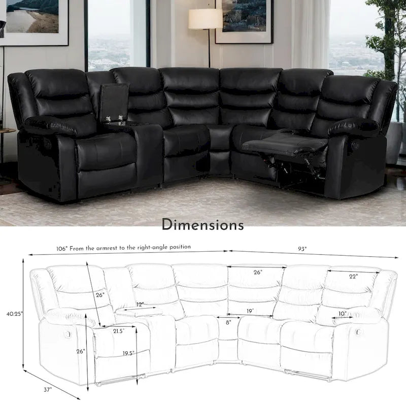 106 Manual Reclining Modular Sectional Couch with 1 Console & 2 Cup Holders, Living Room/Office