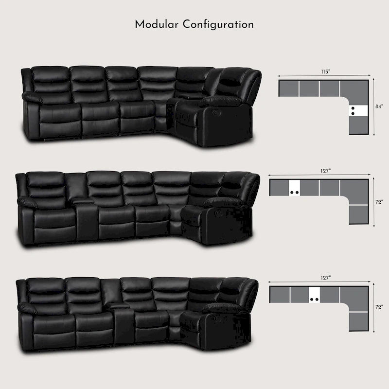 106 Manual Reclining Modular Sectional Couch with 1 Console & 2 Cup Holders, Living Room/Office
