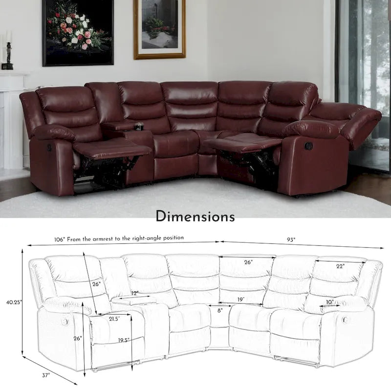 106 Manual Reclining Modular Sectional Couch with 1 Console & 2 Cup Holders, Living Room/Office