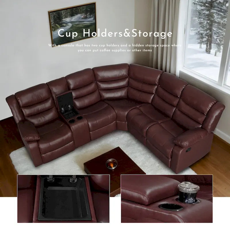 106 Manual Reclining Modular Sectional Couch with 1 Console & 2 Cup Holders, Living Room/Office