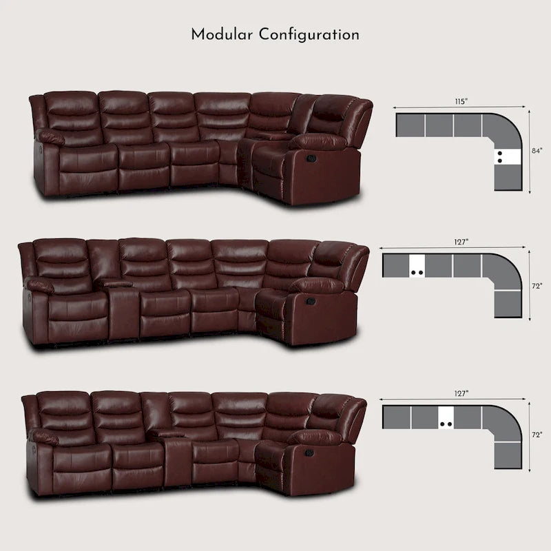 106 Manual Reclining Modular Sectional Couch with 1 Console & 2 Cup Holders, Living Room/Office