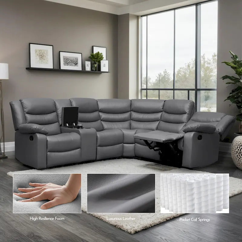 106 Manual Reclining Modular Sectional Couch with 1 Console & 2 Cup Holders, Living Room/Office