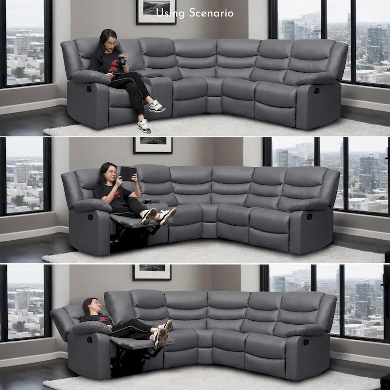 106 Manual Reclining Modular Sectional Couch with 1 Console & 2 Cup Holders, Living Room/Office