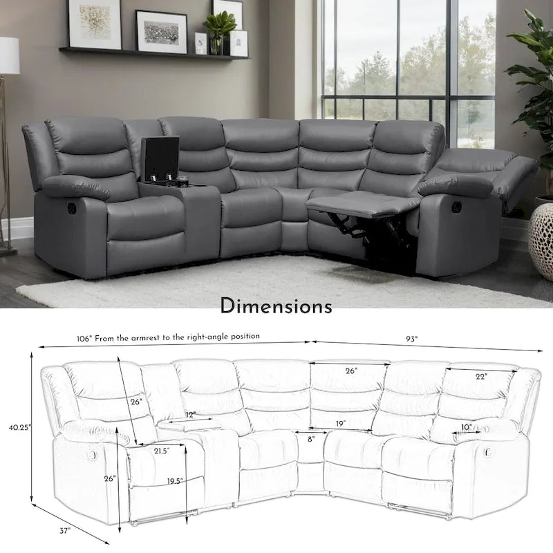 106 Manual Reclining Modular Sectional Couch with 1 Console & 2 Cup Holders, Living Room/Office
