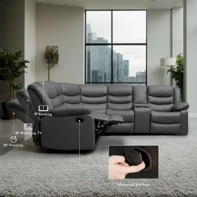 106 Manual Reclining Modular Sectional Couch with 1 Console & 2 Cup Holders, Living Room/Office